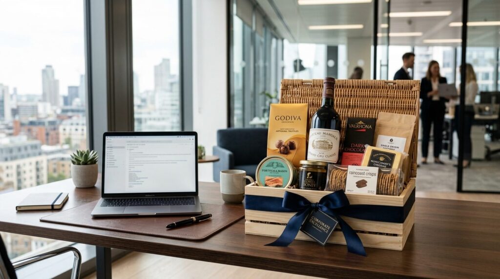 Sophisticated business environment scene showing an opened p