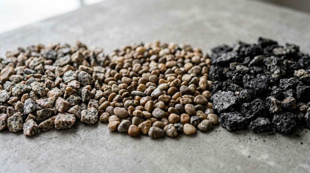 Close-up macro photography of different decorative gravel an