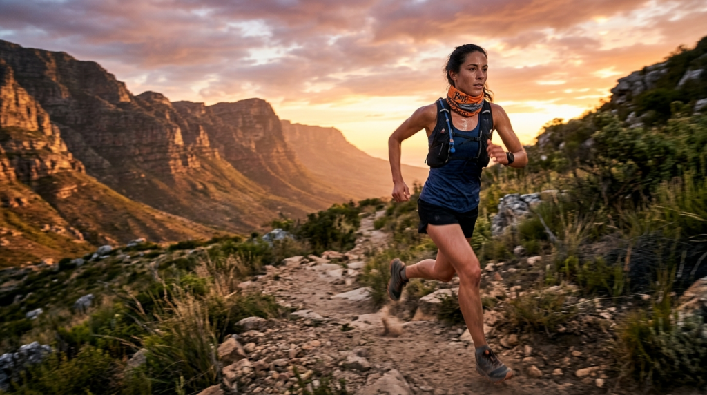 Active outdoor lifestyle image of a runner wearing a branded