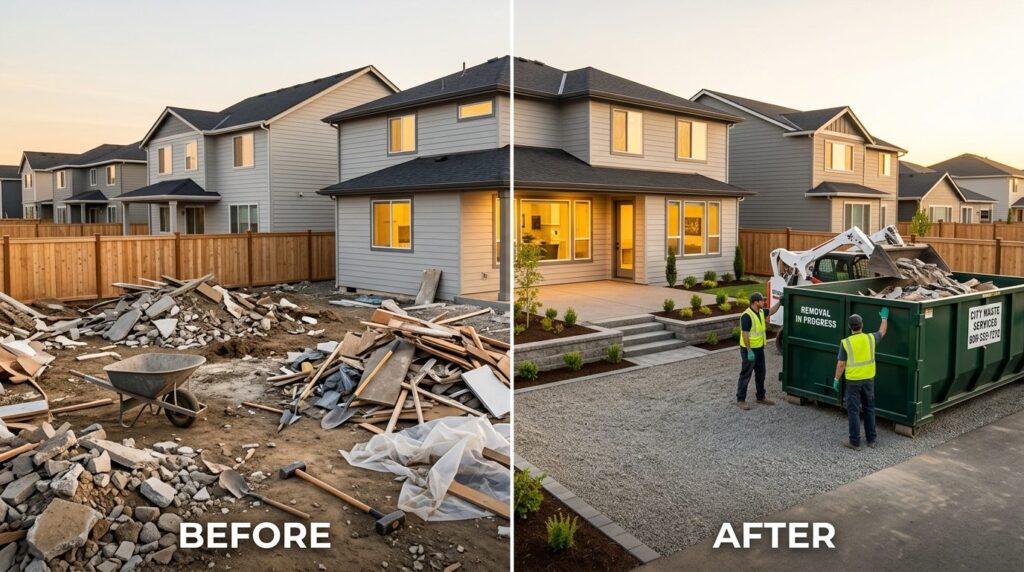 Before and after split-screen style image showing a resident
